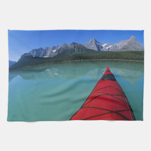 Kayaking on Waterfowl Lake below Howse Peak Kitchen Towel