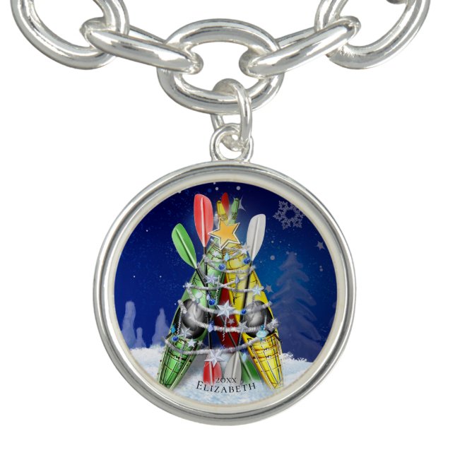 Kayaking Paddling Women's Kayak Christmas Tree Charm Bracelet (Design)