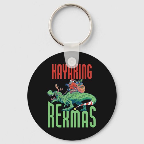 Kayaking Rexmas T-rex Dinosaur Christmas Holiday K Keychain