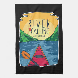 Kayaking - River Is Calling And I Must Go Kitchen Towel