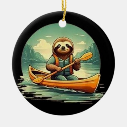 Kayaking Sloth Canoe Lover Funny Animals Vintage Ceramic Ornament