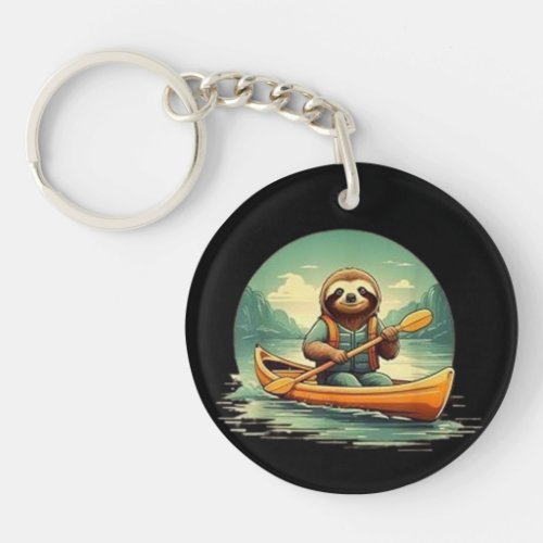 Kayaking Sloth Canoe Lover Funny Animals Vintage Keychain