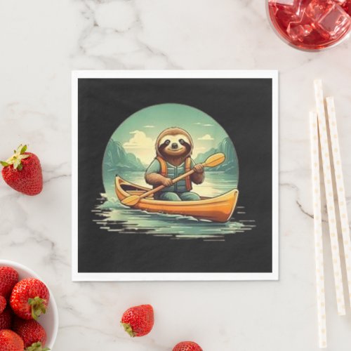 Kayaking Sloth Canoe Lover Funny Animals Vintage Napkins