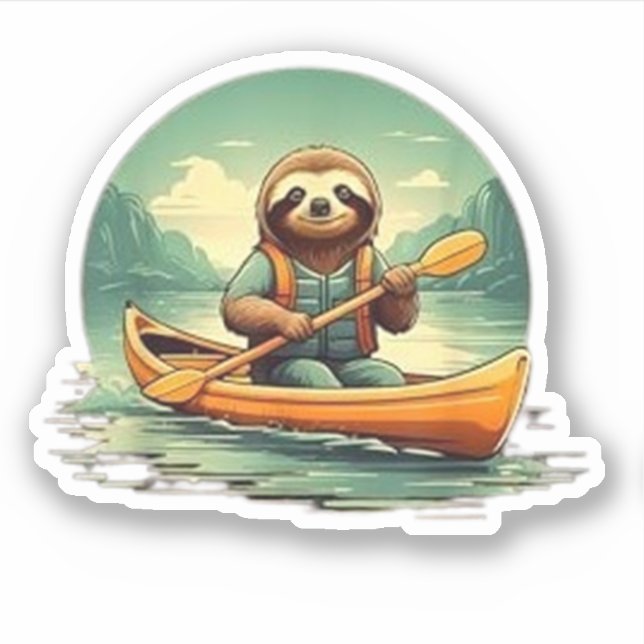 Kayaking Sloth Canoe Lover Funny Animals Vintage Sticker (Front)