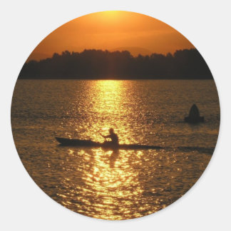 Kayaking Sunset Classic Round Sticker