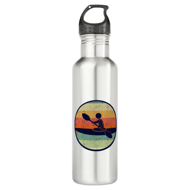 Kayaking Sunset Cool Lake Kayak Stainless Steel Water Bottle (Front)