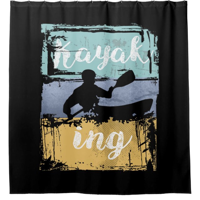 Kayaking Tee - Vintage Retro Kayak Shower Curtain (Front)