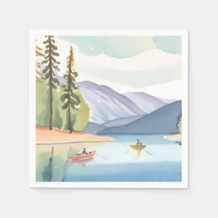 Kayaking the Lake Landscape Watercolor Napkins