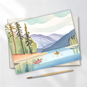 Kayaking the Lake Landscape Watercolor Postcard
