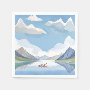 Kayaking the Lake Nature Mountains Watercolor Napkins