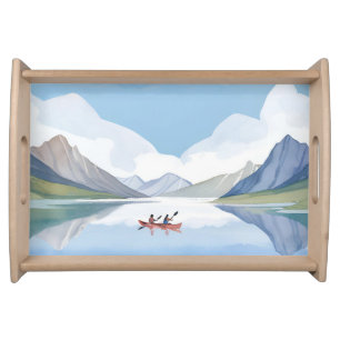 Kayaking the Lake Nature Mountains Watercolor Serving Tray