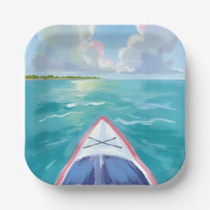 Kayaking Watercolor Painting Lake Paper Plates
