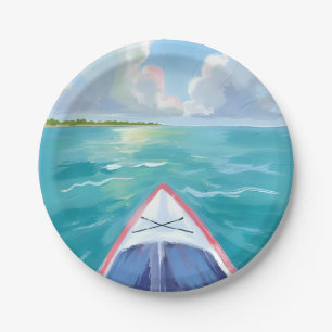 Kayaking Watercolor Painting Lake Paper Plates