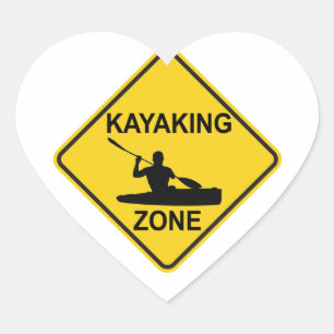 Kayaking Zone Road Sign Heart Sticker