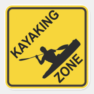 Kayaking Zone Road Sign Square Sticker