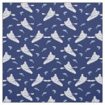 Kayaks and Fish Navy Blue and White Patterned Fabric
