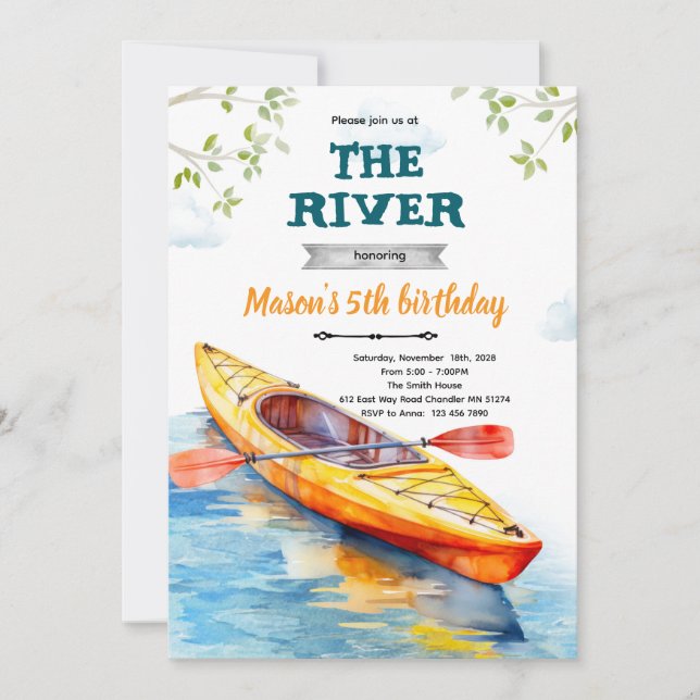 Kayaks birthday party invitation (Front)