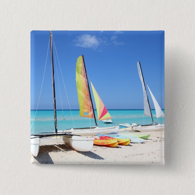 Kayaks, Catamarans And Kayaks| Cuban Beach Pinback Button (Front)