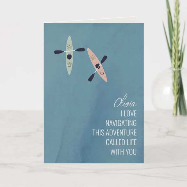 Kayaks on a lake friendship greeting card (Front)