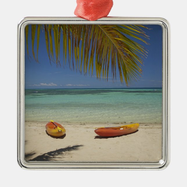 Kayaks on the beach, Plantation Island Resort Metal Ornament (Front)