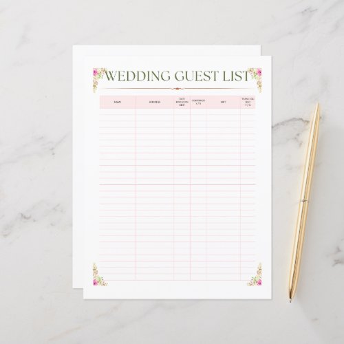 Kaye and Summer Floral Wedding Guest List