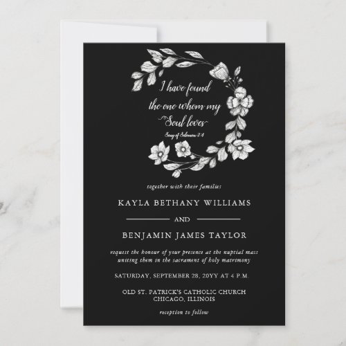 Kayla Black Modern Minimal Floral Catholic Wedding Invitation
