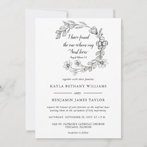 Kayla Modern Minimal Floral Catholic Wedding Invit Invitation