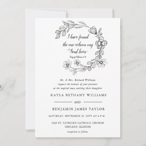 Kayla Modern Simple Floral Catholic Wedding Invita Invitation