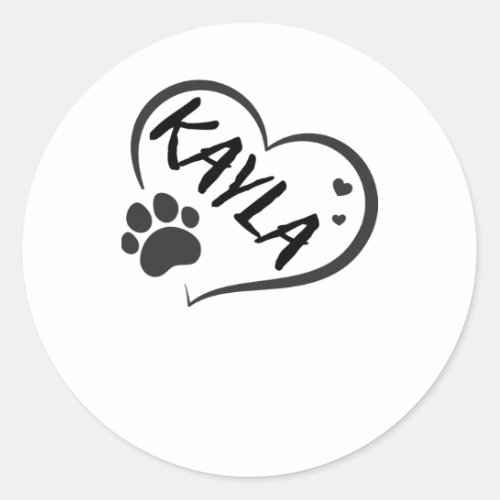 Kayla Name In A Heart With A Paw  Classic Round Sticker