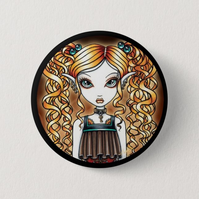 "Kayla" Steampunk Fairy Close Up Pinback Button (Front)