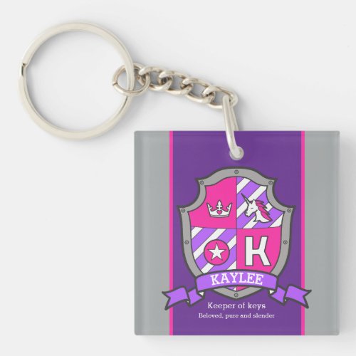 Kaylee custom name meaning letter K knights crest Keychain