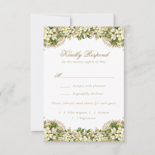 Kayleigh Vintage White Floral Elegant Wedding RSVP Card