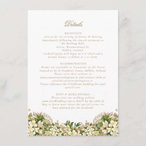 Kayleigh Vintage White Floral Wedding Details Enclosure Card