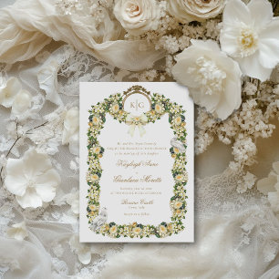 Kayleigh Vintage Yellow Gold Crest Floral Wedding Invitation