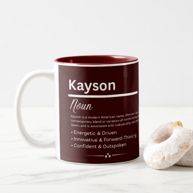 Kayson Personalized Name Two-Tone Coffee Mug (With Donut)