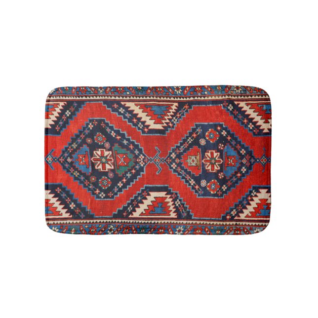 Kazak Shape Dark Red Blue  Bath Mat (Front)
