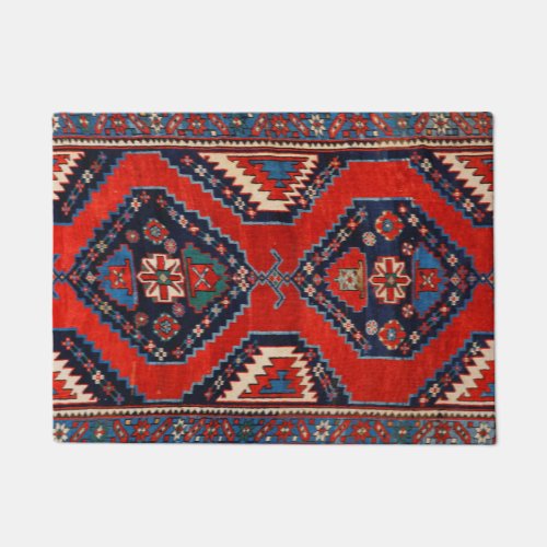 Kazak Shape Dark Red Blue  Doormat