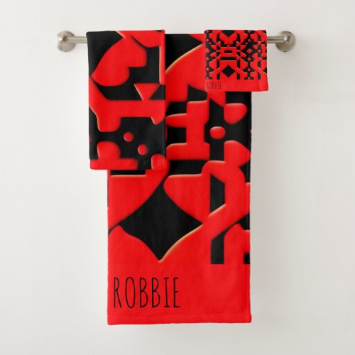 Kazakh Batik Red Geometric Pattern Bath Towel Set