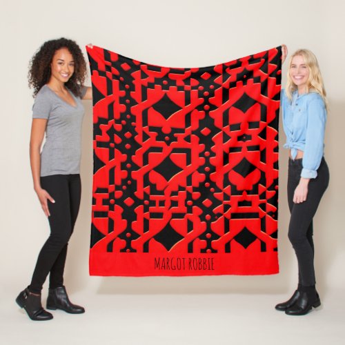 Kazakh Batik Red Geometric Pattern Fleece Blanket