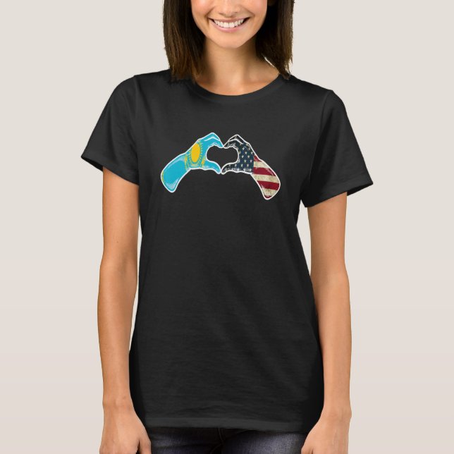 Kazakhstan American USA Flag - USA Kazakh Heart_1 T-Shirt (Front)