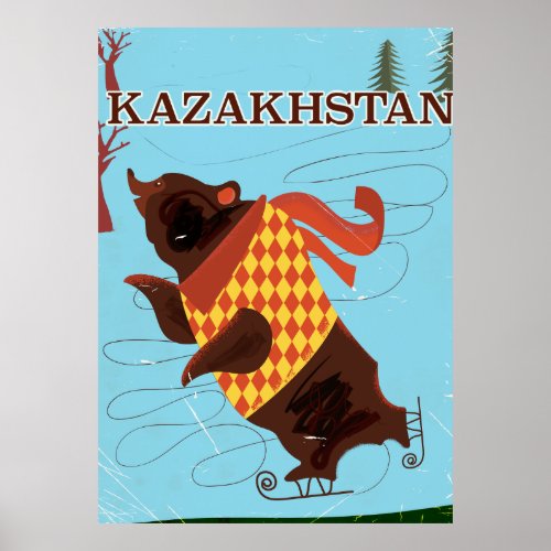 kazakhstan cartoon vintage travel poster