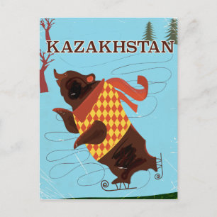 kazakhstan cartoon vintage travel poster postcard