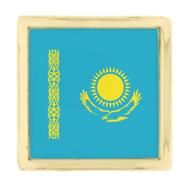 Kazakhstan Flag Gold Finish Lapel Pin (Front)