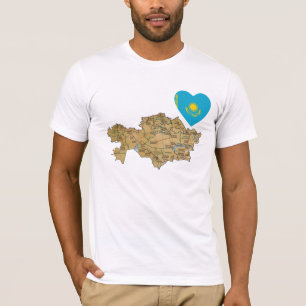 Kazakhstan Flag Heart and Map T-Shirt