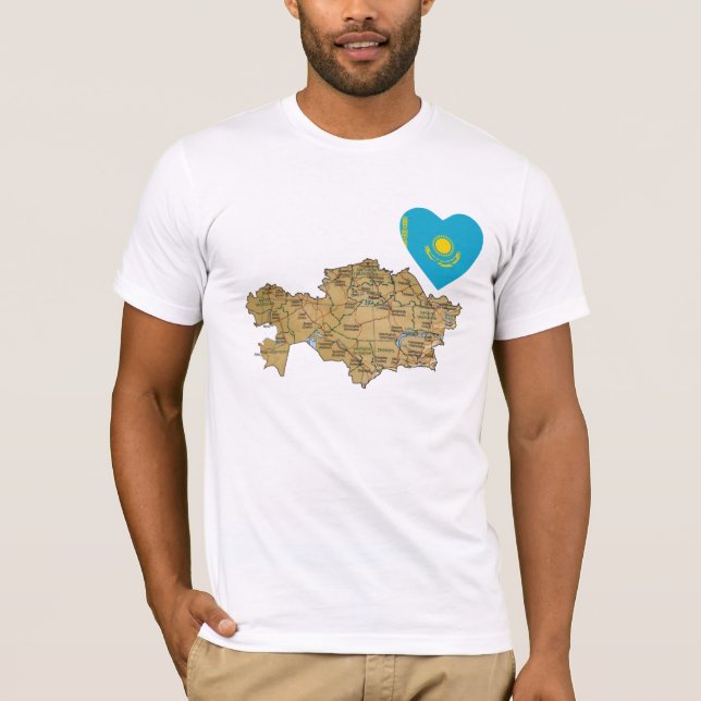 Kazakhstan Flag Heart and Map T-Shirt (Front)