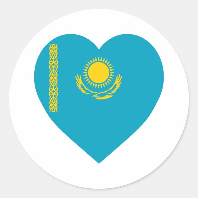 Kazakhstan Flag Heart Classic Round Sticker (Front)