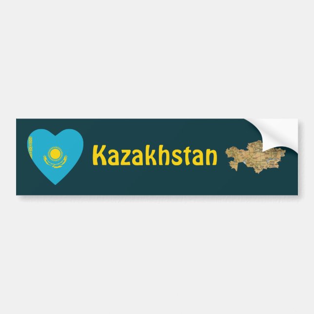 Kazakhstan Flag Heart + Map Bumper Sticker (Front)