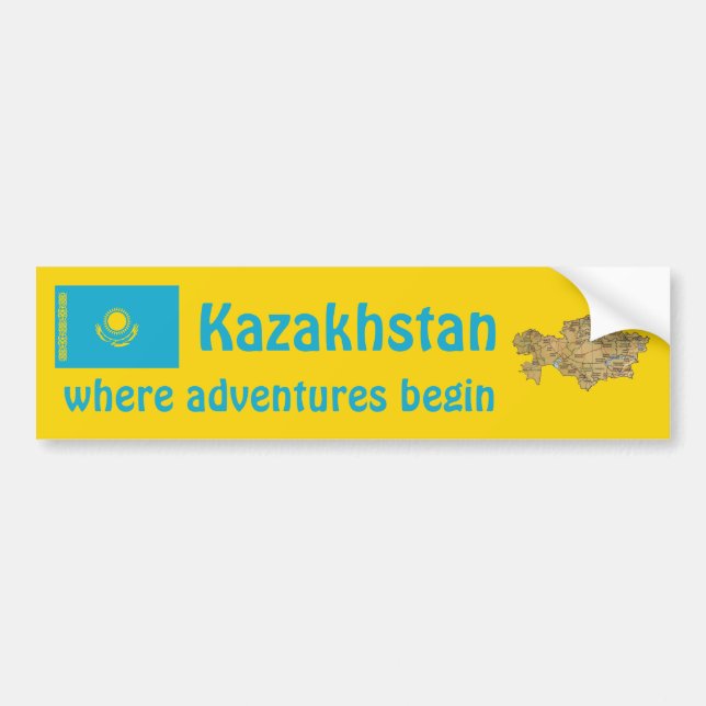 Kazakhstan Flag + Map Bumper Sticker (Front)