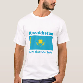 Kazakhstan Flag + Map + Text T-Shirt