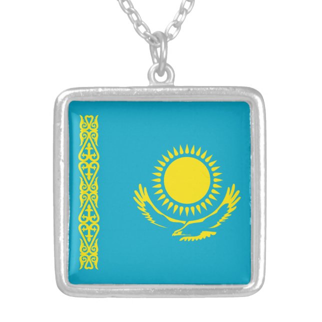 Kazakhstan Flag Silver Plated Necklace (Front)